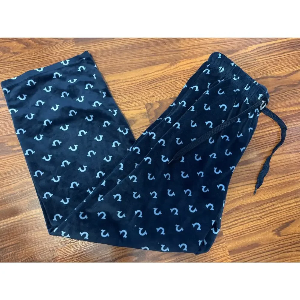True Religion Men’s Large Blue Horseshoe Logo Fleece Pajama Lounge Pants
